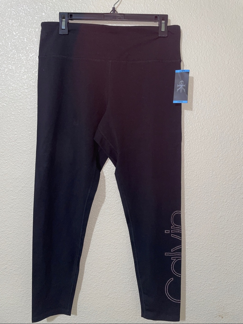 BNWT Calvin Klein Black & metallic Logo Legging Size L, 90% cotton,10% spandex